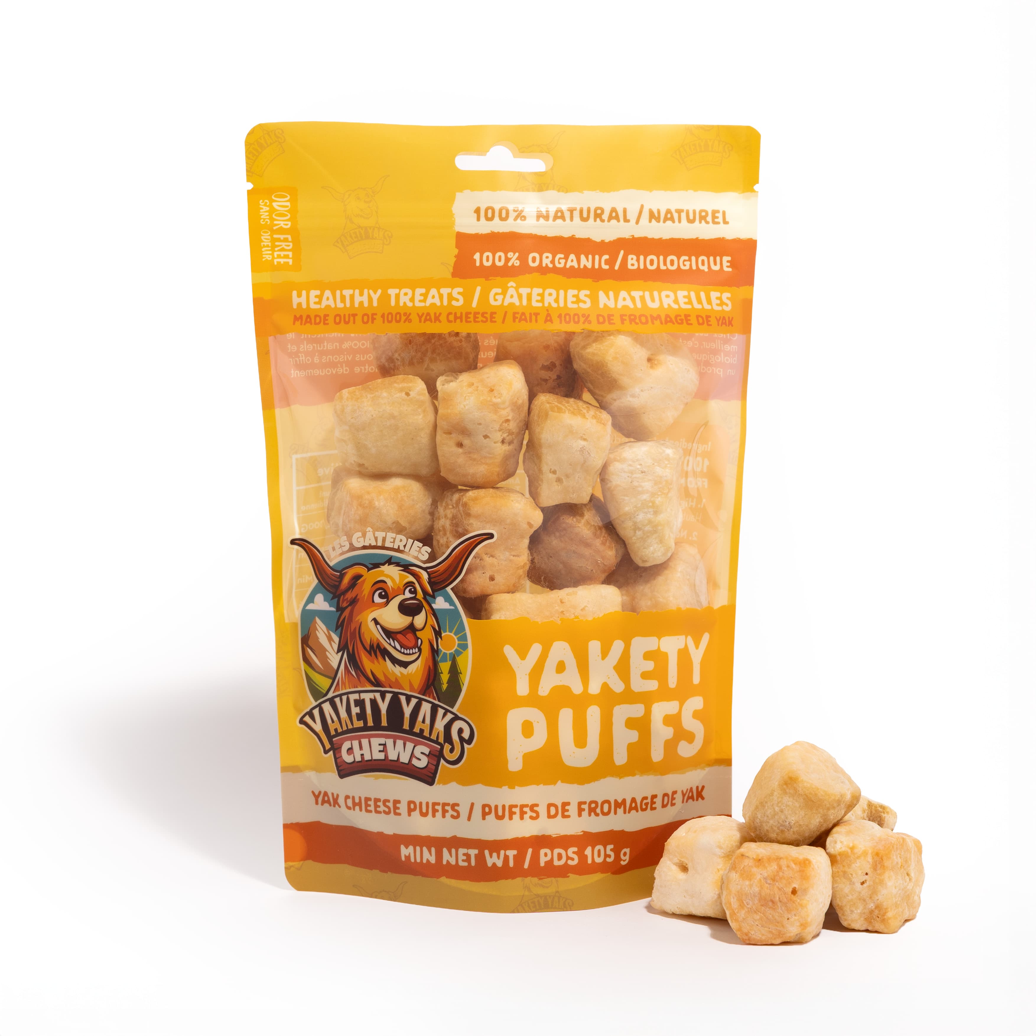 Yakety Puffs – Gâteries naturelles au fromage de yak pour chiens (105g)